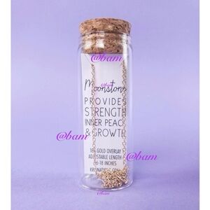 PEACH 🍑 Moonstone Mystic Bar Necklace gem Gold Dainty 18K Gift Love Healing new